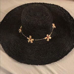 August Hats Black Straw Hat with Red and Cream Accents